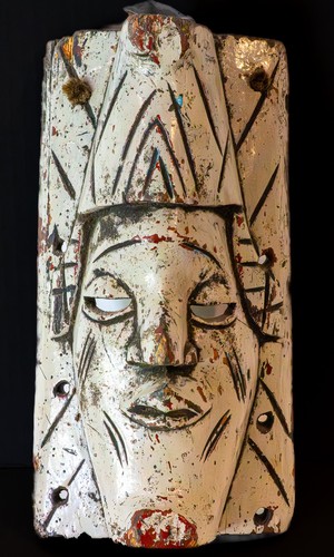 Vintage Hand Carved African Tribal Mask Painted Wood with Old Patina 9.25"