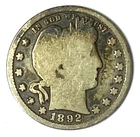 1892 S 25c Barber Silver Quarter Dollar Twenty Five Cents