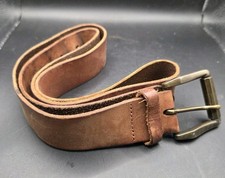 VTG 1990s Brass Buckle Genuine Leather Belt Men 38 Brown Soft Full Grain 1.5"