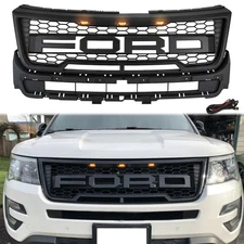 For 2016 2017 Ford Explorer Front Upper Mesh Grille w/ Lights Raptor Style Grill