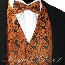 Rust Orange XS to 6XL Paisley Tuxedo Suit Dress Vest Waistcoat  Bow tie PROM
