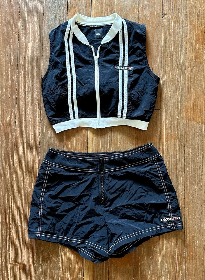 Conjunto de pantalones cortos y chaleco Mossimo vintage para mujer blanco y negro talla mediana Foto 4 de 4