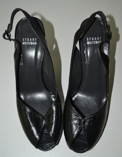 Stuart Weitzman, Shoes, Open Toe, Slingback, 9 1/2, Black, Leather Sole - Picture 3 of 10
