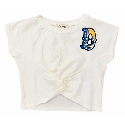 DIXIE T-Shirt Top weiß Mädchen kurz gekreuzt Stickerei D MADE IN ITALY 6 Jahre
