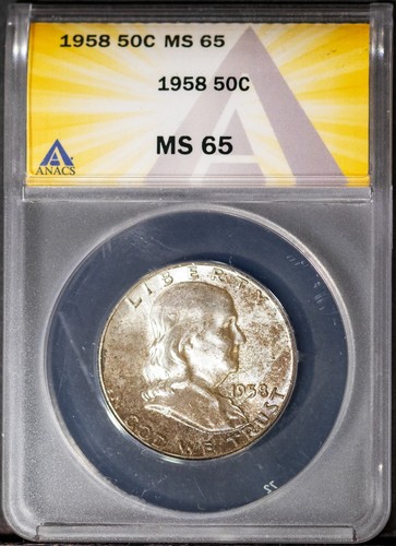 1958 50c Silver Franklin Half-dollar MS 65 ANACS OMS # 7577451 + Bonus - Picture 1 of 2