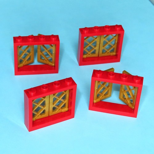 New Lego 1x4x3 Red Windows + or - 1x4x6 Door (Clear, White & Gold Lattice Pane) - Picture 10 of 15