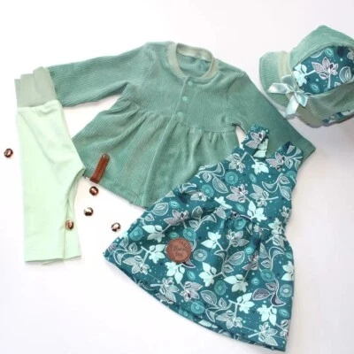 Baby 4er Set Größe 62 mint Handmade NEU Kleid Mütze Leggins Jacke Erstaustattung - Bild 1 von 4