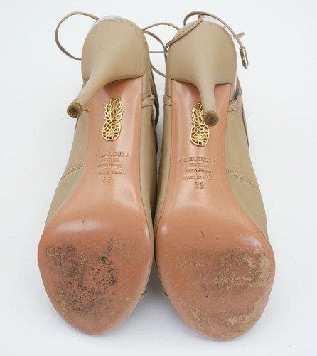 Aquazzura Firenze Women's Size US 9 EU 39 Tan Suede Open Toe Stiletto Heels VG+ - Picture 10 of 11