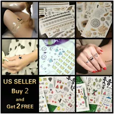 Gold Waterproof Fashion Art Fake Body Temporary Tattoos Stickers Removable Kids