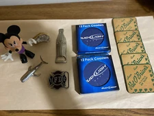 Misc Lot Junk Drawer Coasters Mickey Mineral Coke Belt Buckle Whale