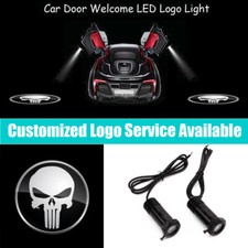2x White Punisher Skull Skeleton Logo Car Door Courtesy Led Light Projectors