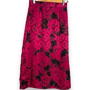 Melody Brooke Midi A-Line Skirt Womens 7 Juniors Pink Floral Slit Satin Chic Zip