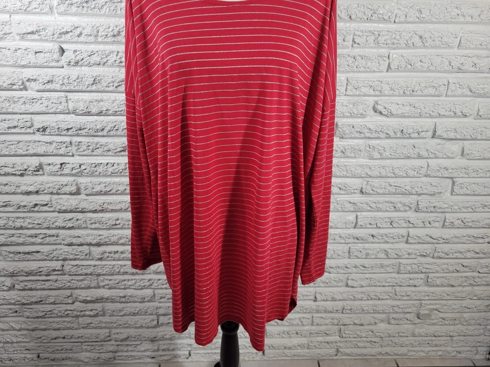 Top túnica Cato para mujer 3XPlus manga larga tejido rayas rojas mezcla de polietileno transparente Foto 4 de 4