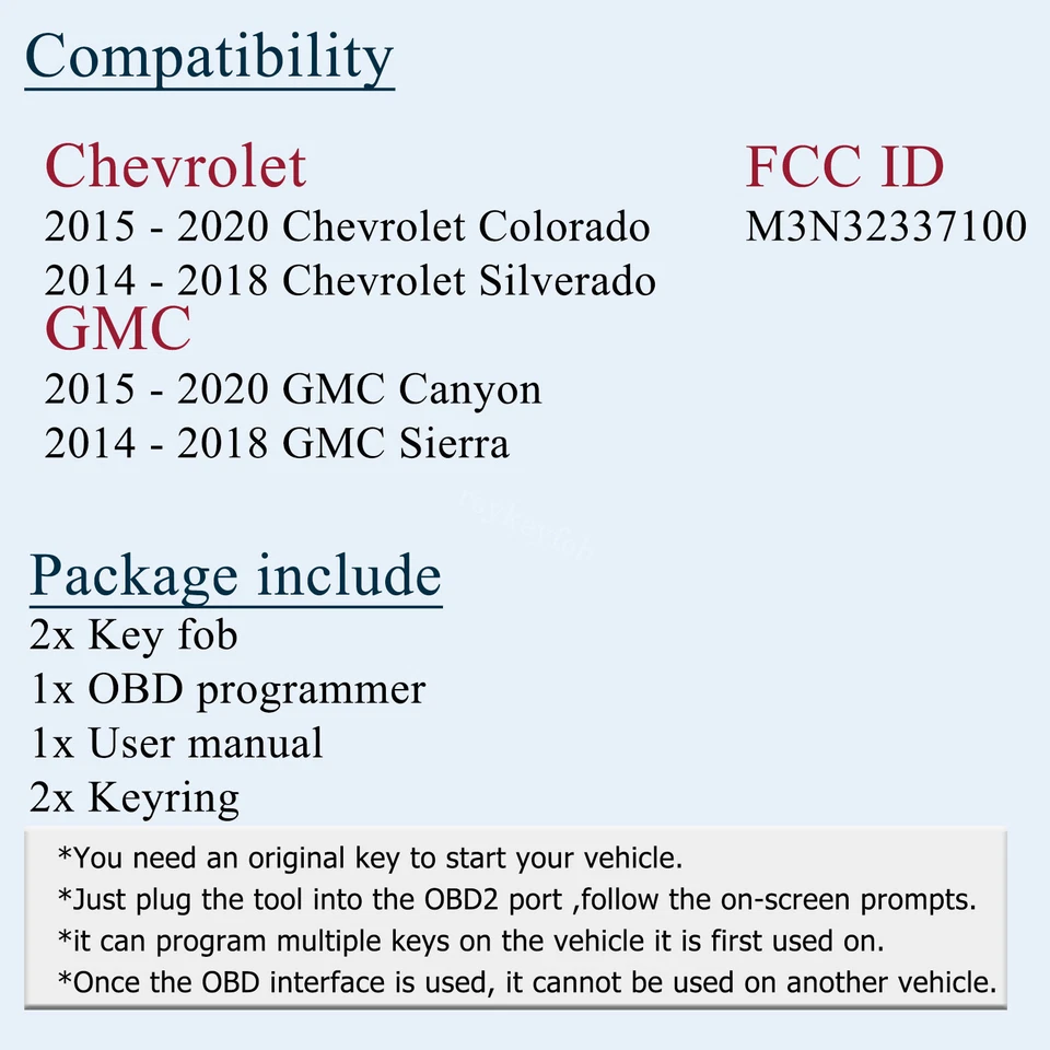 2 para 2014 2015 2016 2017 2018 GMC Sierra 1500 2500HD 3500HD Llavero Programador Foto 2 de 4