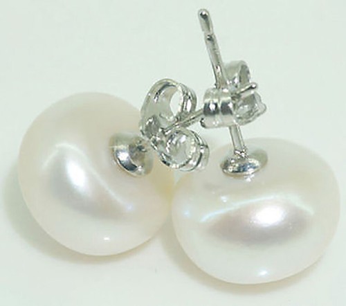 Genuine 6-14mm White Natural Freshwater Cultured Pearl Silver Stud Earrings - Picture 8 of 9
