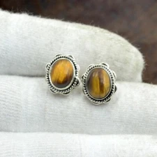 Natural Tiger's eye Gemstone Studs 925 Sterling Silver Daily Wear Boho Studs