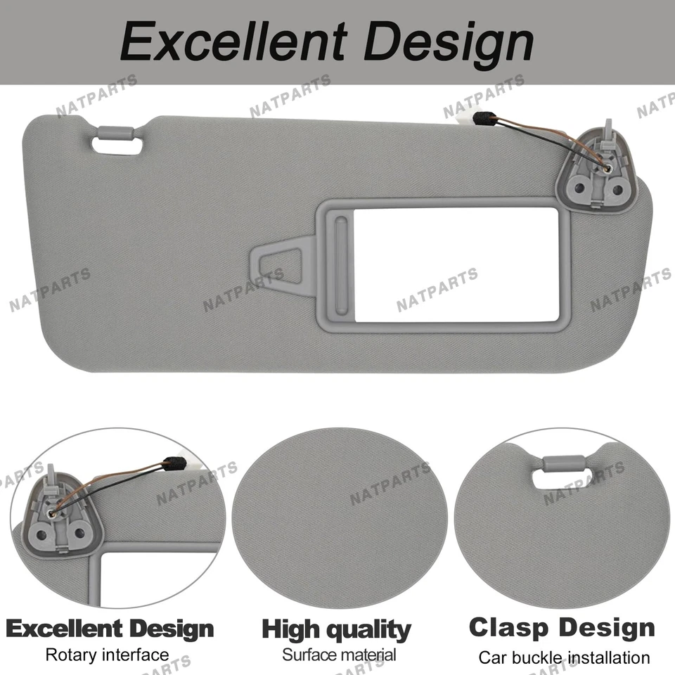 Pair Gray Side Sun Visor w/Light for Hyundai Santa Fe 2006-2012 852100W110J4 - Image 3 of 4