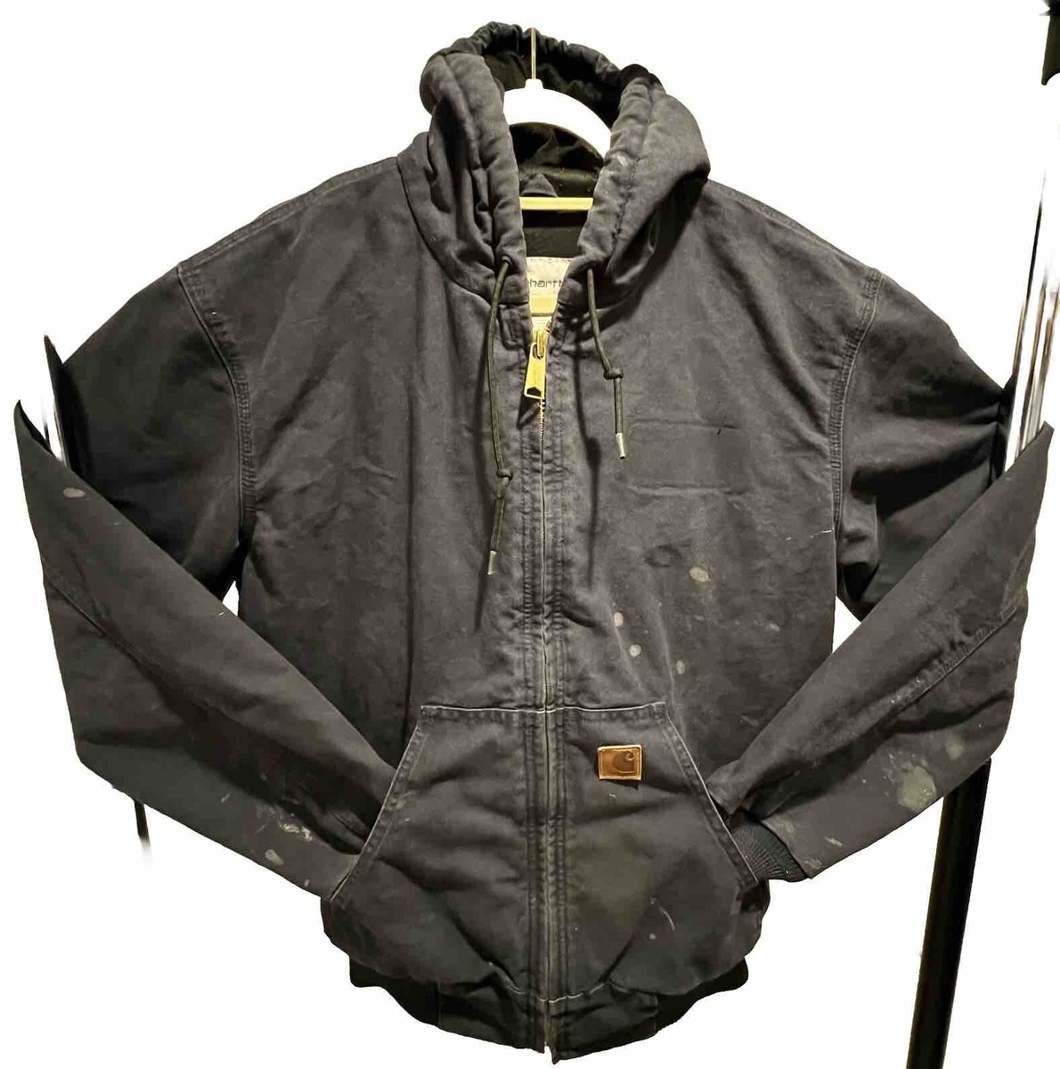 Carhartt Hooded Zip Duck Canvas Navy Blue Coat M Made In Carhartt Hooded Zip Duck Canvas Navy Blue Coat M Made In