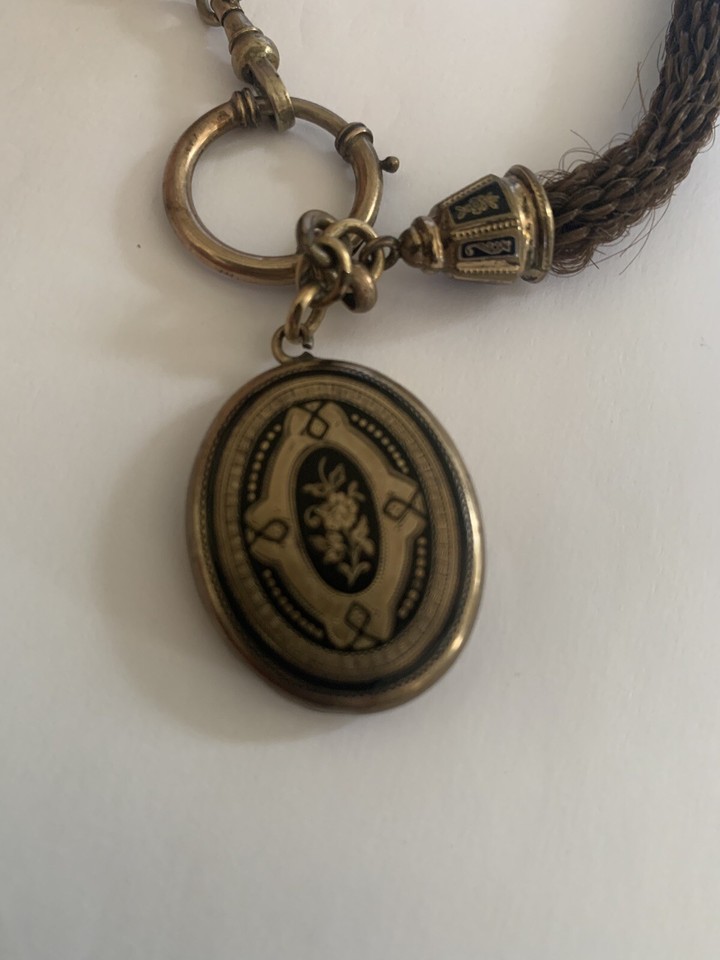 Antique Victorian Hair Mourning Jewelry Bracelet/Necklace/Fob Engraved