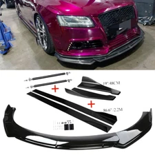 Front Bumper Lip Spoiler Splitter Body Kit+Side Skirt For Audi A3 A4 A5 A6