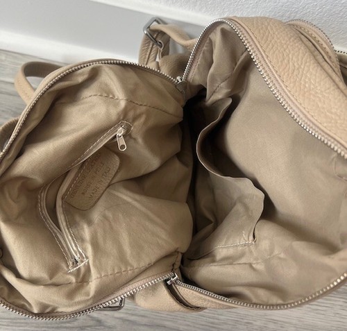 Beige/Sand color Genuine Italian Leather Backpack w/silver zippers, pockets! - Picture 13 of 13