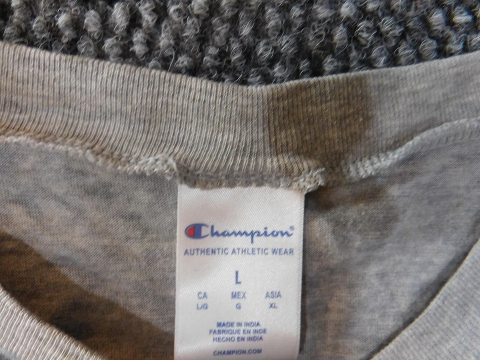 Camisa Champion Mujer Grande Gris Camuflaje Jersey Cuello Redondo Elástico Atlético Foto 4 de 4