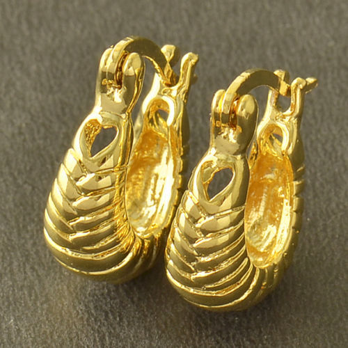 Petite New Yellow Gold Filled Heart Cut Out Braided Band Huggie Hoop Earrings - Picture 1 of 6