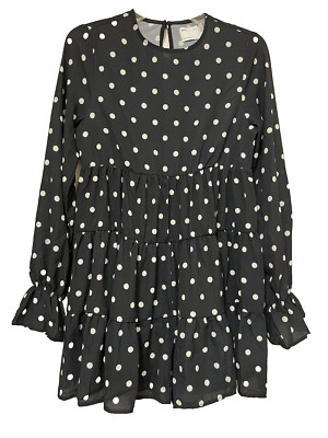 New ASOS Design Romper 6 Small Black Polka Dot Long Sleeve Swing