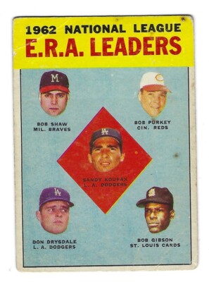 1963 TOPPS 1962 E.R.A. LEADERS SANDY KOUFAX BOB GIBSON DON DRYSDALE CARD #5 FR
