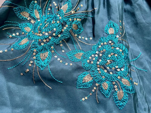 Gorgeous *MONSOON* Green 100% Silk Sequin Embroidered Tiered Lined Midi Skirt 16