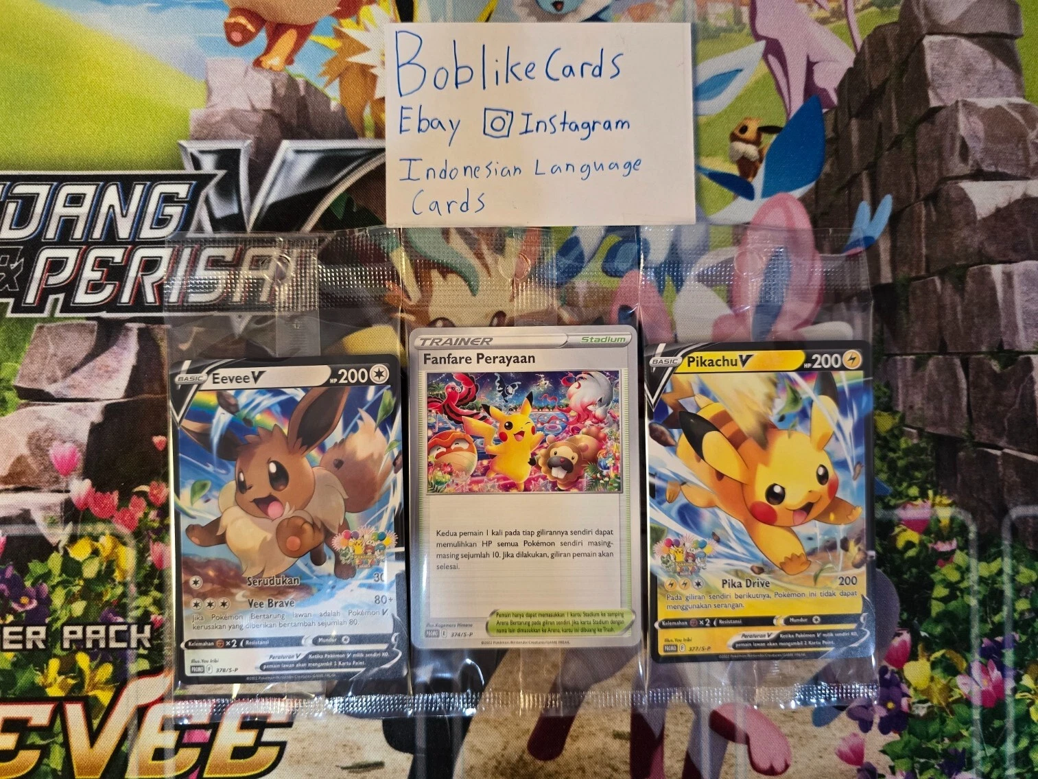 Pokemon TCG Indonesia Eevee & 2Pikachu Fanfare Jakarta festival set promo sealed