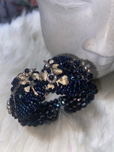 Miriam Haskell Rare Early Gorgeous Dark Blue All Glass Whimsical Bracelet! C4 - Picture 6 of 24