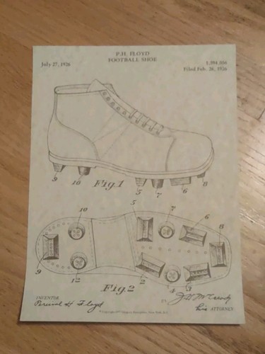 Vintage Football Shoe Patent 1926 By P.H. Floyd Copyright 1977 - Picture 4 of 4