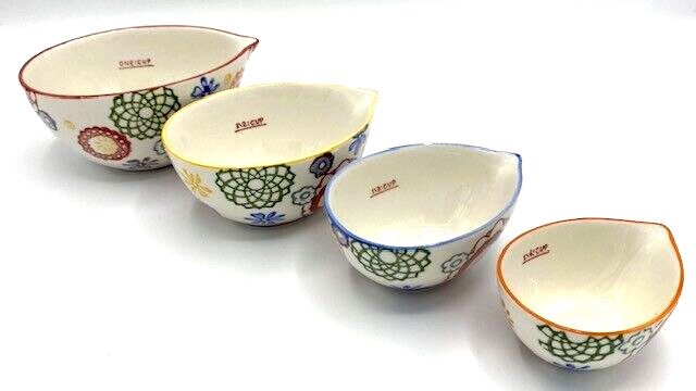 Pier 1 Hand-Painted Stoneware Multicolor Pour Spout Nesting Measuring Cups (4)