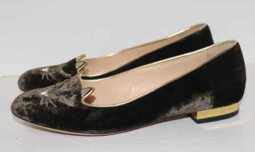 Mocassino ballerina Charlotte Olympia marrone velluto gatto gattino scarpe basse 36 - Foto 5 di 6