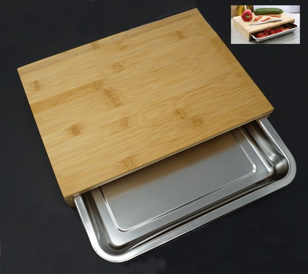 Schneidebrett 38X27X7 Cm Aus Bambus Mit Herausnehmbarer Edelstahlschale-image
