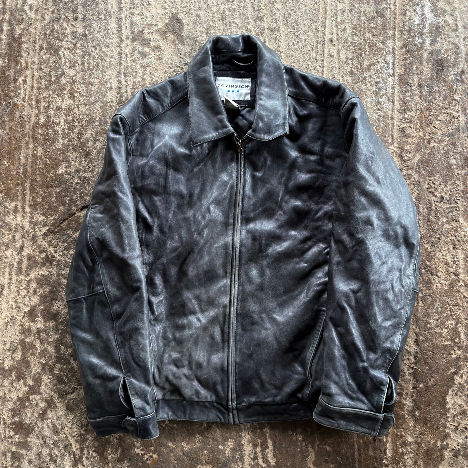 Vintage Covington Black Leather Jacket Moto Cafe Racer Bomber Mens Xl 00S