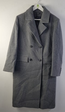 M&S Women's Wool Mix Long Coat Size 10 Regular Fit In Grey Marl New