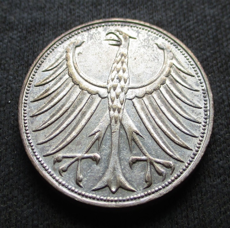 SILVER 5 DEUTSCHE MARK 1951 F COIN OF WEST GERMANY ~ EAGLE EMBLEM OF GERMANY