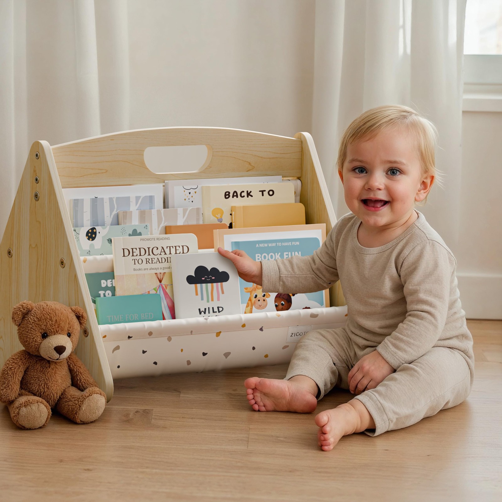 Decorative Wooden Bookshelf with Handle for Kids Rooms - Keeps Books Neatly O&period;&period;&period;