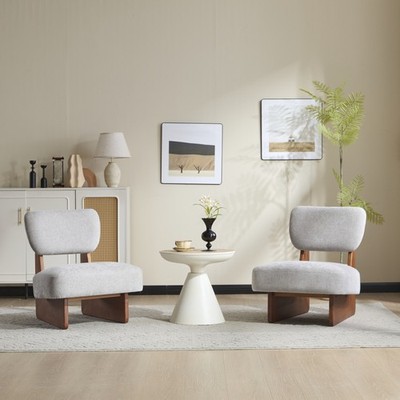 [Set of 2] Modern Grey Lounge Chair with Polyester Upholstery Sturdy Wood Base