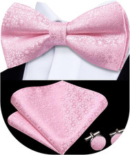 Mens Pink Flower Bowtie and Pocket Square Pre Tied Pink Bowtie Set for Men We...