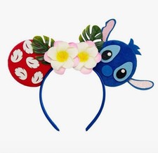 NEW Disney LILO and STITCH Mickey ears OHANA Felt Headband FLOWER BOW Blue