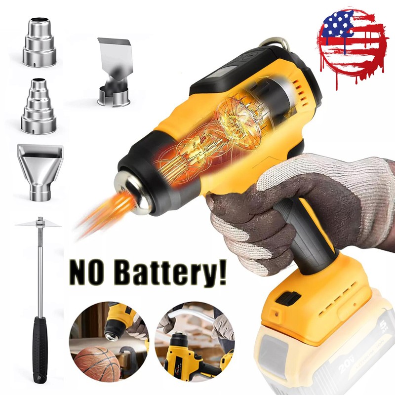 Wireless Fast Heat Hot Air Gun with 4 Nozzels Compatible for Dewalt 20v Battery