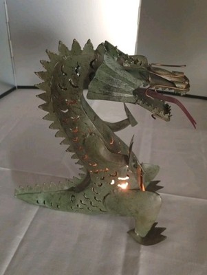 Drache aus Metall Kerzenständer Deko Grün Stehend ca.30cm