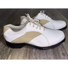 FootJoy GreenJoys Women's Golf Shoes Size 8 M White Tan Soft Spikes 48392 EUC