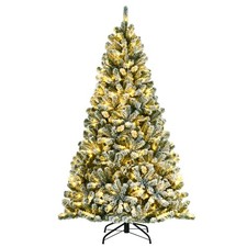 Costway 6ft Pre-lit Snow Flocked Hinged Christmas Tree w/ 928 Tips  Metal Stand