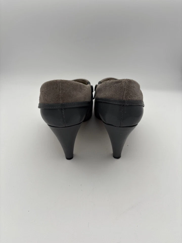 Salto alto Bellini feminino 7,5 cinza couro e camurça biqueira pontiaguda - Imagem 4 de 4