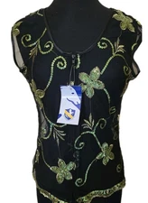 Women's Royal Highness riding SHOW VEST Black Green Sequences Size Medium NWTS