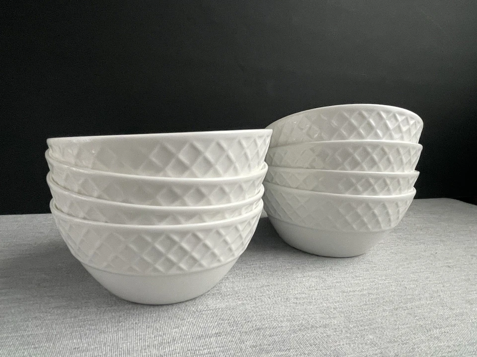 Tigelas de frutas brancas Mikasa Trellis Bone China ~ Conjunto de 8 ~ 4 1/2" - Imagem 3 de 4